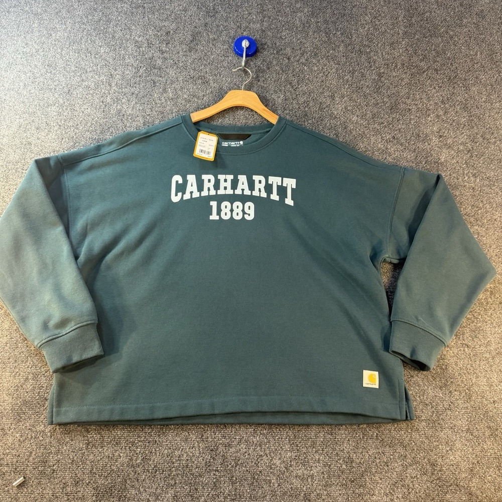 NWT Carhartt 1889 Graphic Crewneck Sweatshirt Women's L Loose Fit Dark Teal